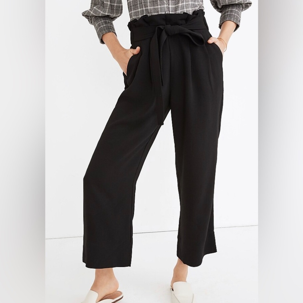 Madewell Women's Medium Tall Tie Waist Paper Bag Huston Pull On Pants Black